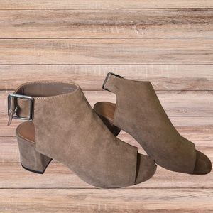 TOPSHOP brown suede ankle booties with buckle heel size 8